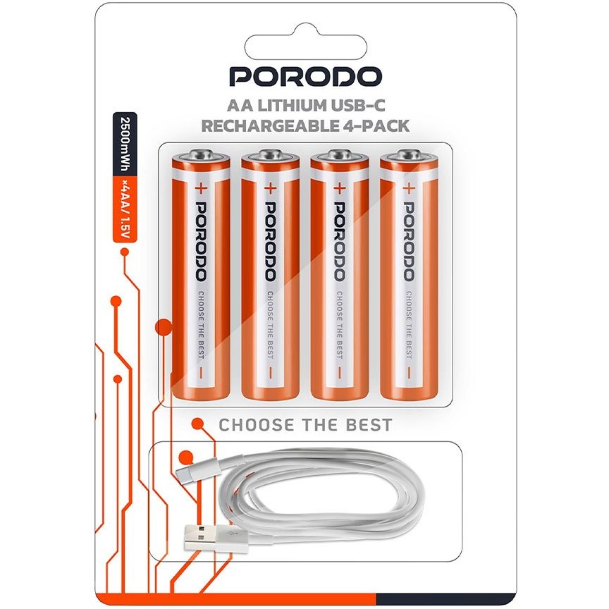 پک 4 تایی باتری قلمی شارژی پرودو Porodo PDAA25RB